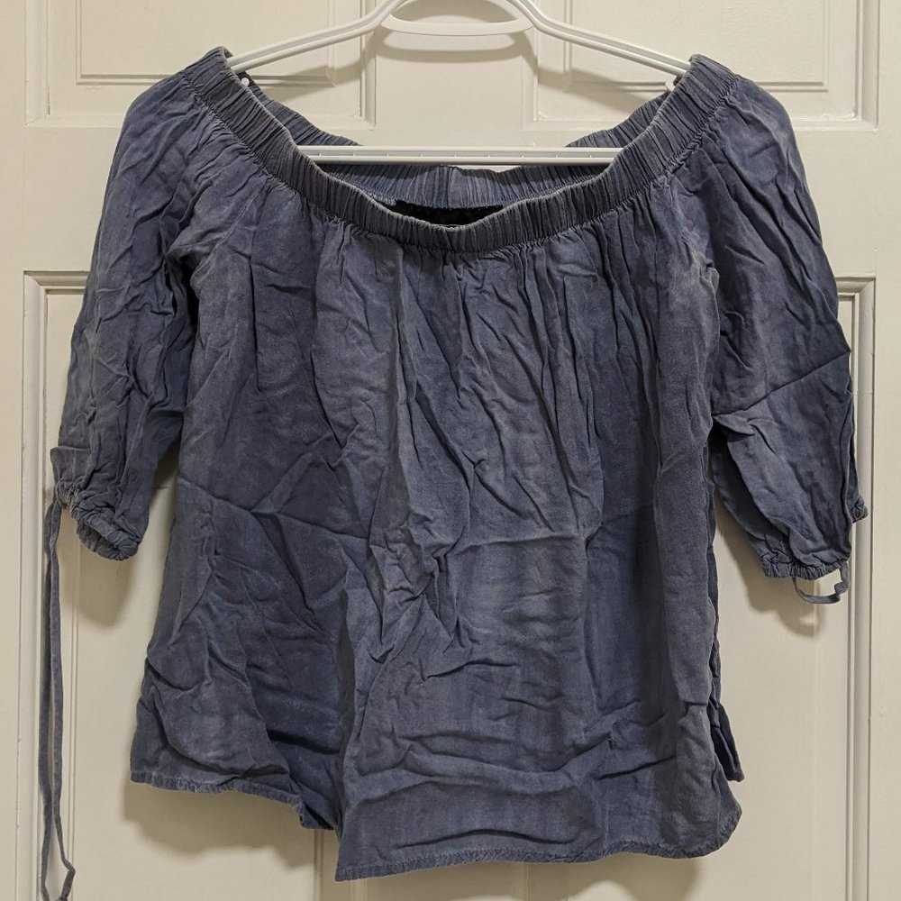 Weathered Blue Off-the-shoulder Peasant Shirt